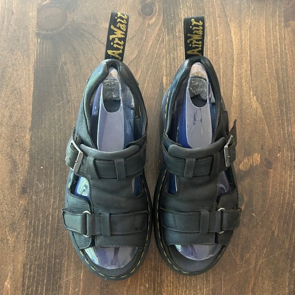 Dr. Martens Fisherman Sandals Black Leather Caged Buckle AirWair Sole Unisex